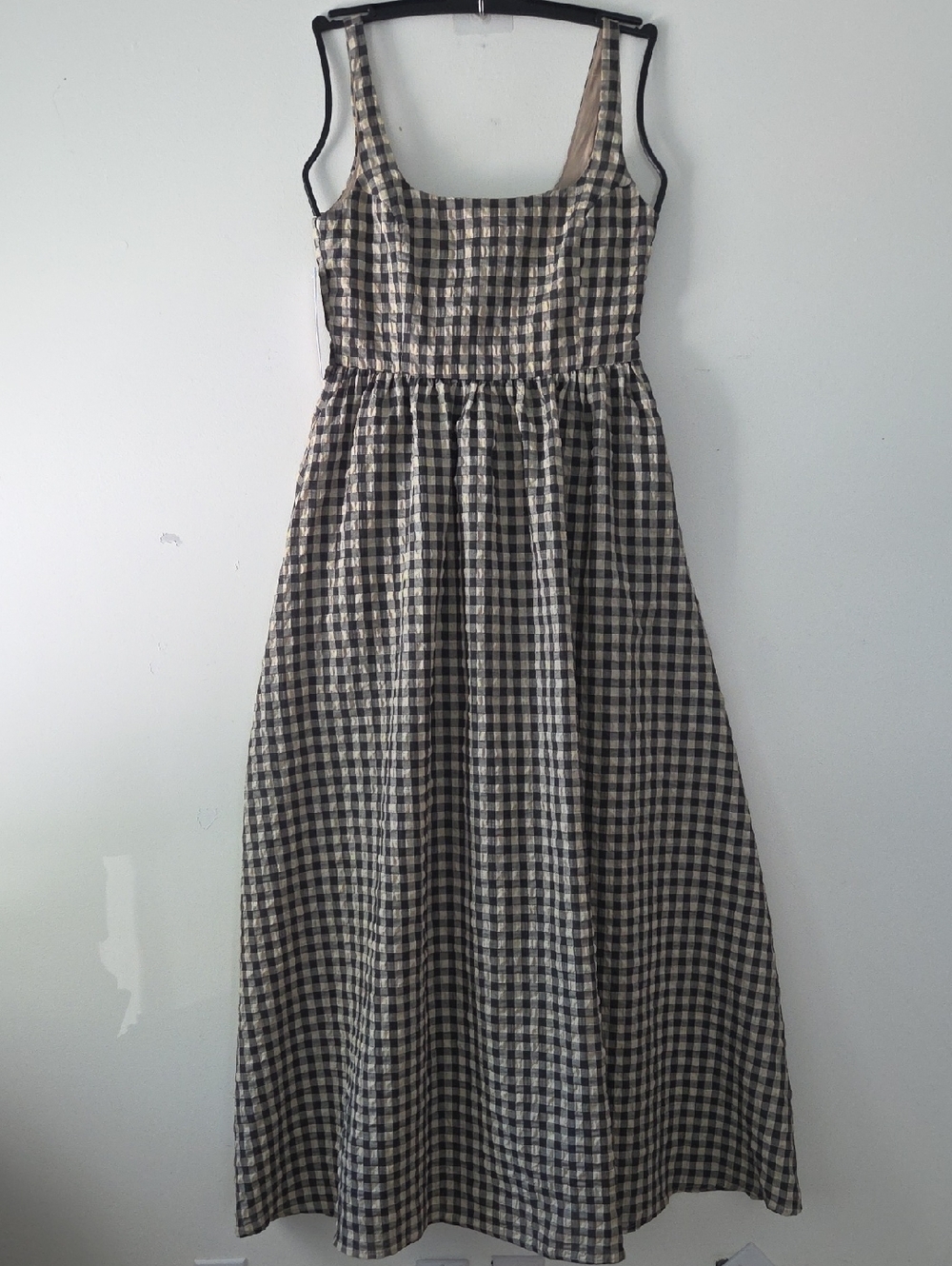 Princess Polly Plaid Check Gingham Cotton Maxi Dress Tan Black 6 Nwt - Picture 10 of 11